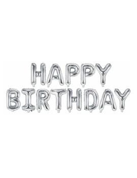 FB6M-018 BALON FOLIJSKI HAPPY BIRTHDAY SIVO 340x35cm