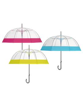 26498 Ženski kišobran kupola, automatski, 61 cm, transparentni bordo fluo Perletti