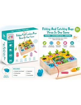 MKT378798 Drveni 3-u-1 edukativni set: pecanje ribica, hvatanje kukaca i izvlačenje mrkvi 16x12x5cm*